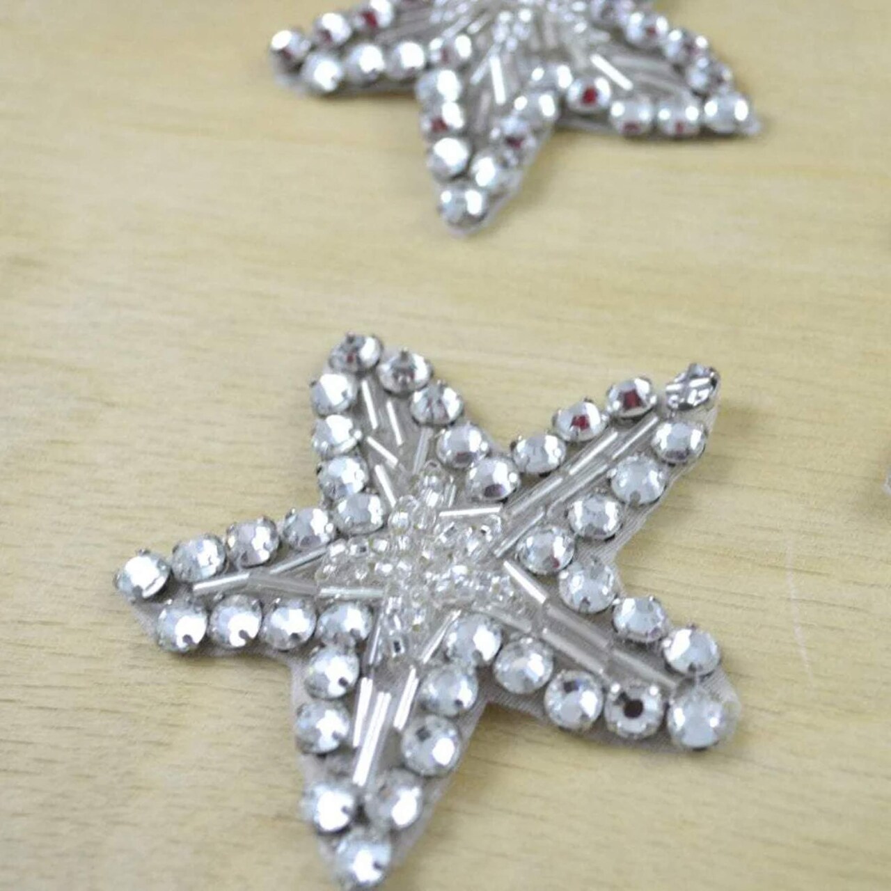 2.25" Rhinestone Star Beaded Applique Patch with Mesh and Iron On Backing